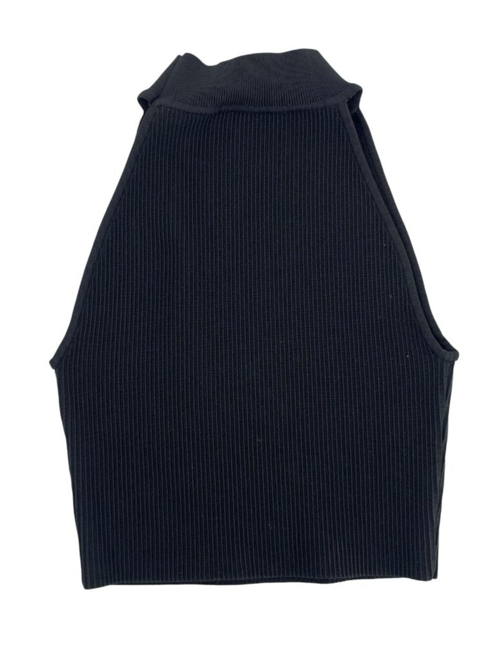 BABATON Women's Black Sculpt Knit Ribbed Mock Neck Halter Crop Tank Medium - Picture 4 of 4